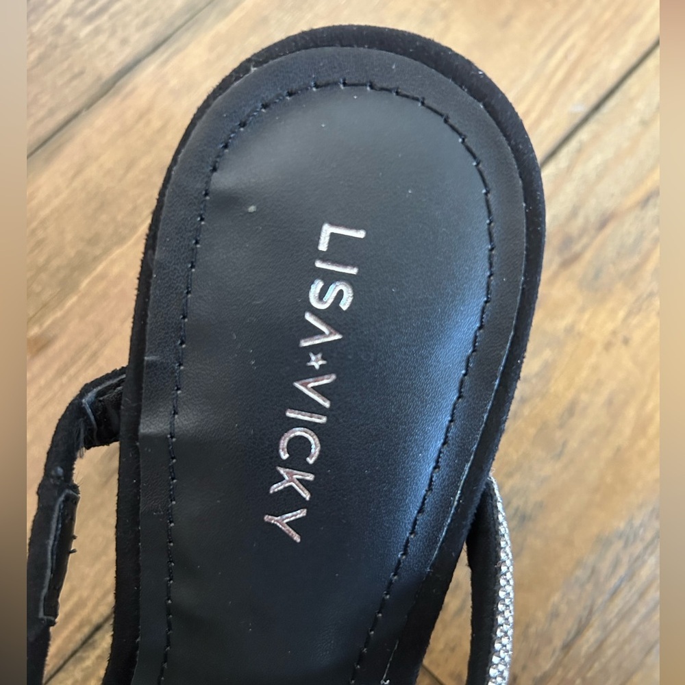 LISA VICKY Mood Pavé Block Heel Slide Black and Rhinestones Women's Sandals - Picture 10 of 16